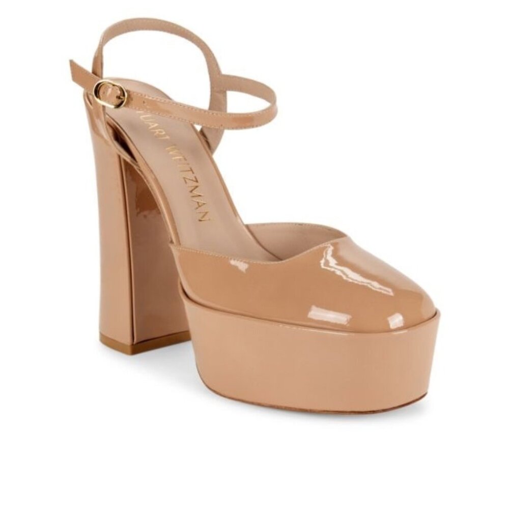 STUART WEITZMAN Skyhi beige Patent Leather Platform Pumps Heels size 8